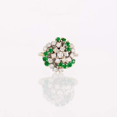 Lot 1237 - White Gold, Emerald and Diamond Cluster Ring