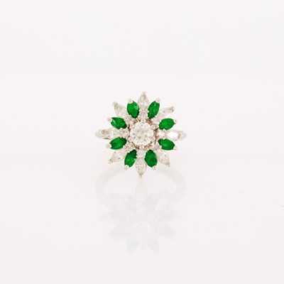 Lot 1108 - White Gold, Emerald and Diamond Ring