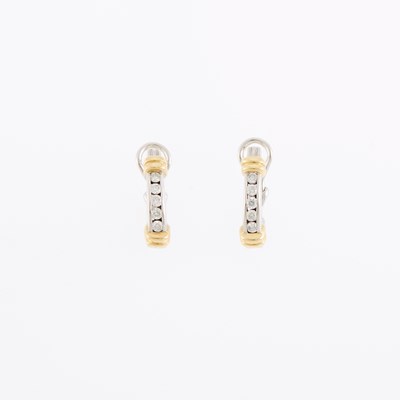 Lot 1063 - Pair of Two-Color Gold and Diamond Half-Hoop Earrings