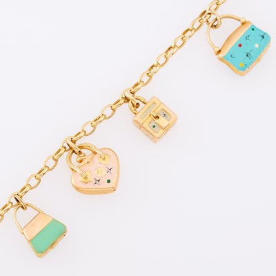 Lot 1010 - Gold and Enamel Purse Charm Bracelet