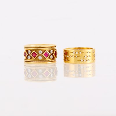 Lot 1173 - Two Gold, Diamond and Ruby Band Rings
