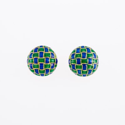 Lot 1042 - Pair of Gold and Enamel Earclips
