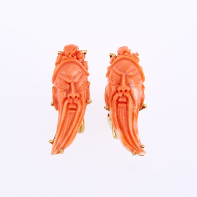 Lot 1199 - Pair of Gold and Carved Coral Figural Cufflinks