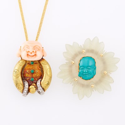 Lot 1197 - Group of Two-Color Gold, Carved Hardstone and Diamond Jewelry