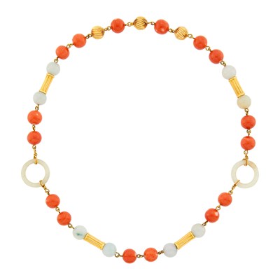 Lot 1200 - Gold, Jade and Coral Bead Necklace/Bracelet Combination