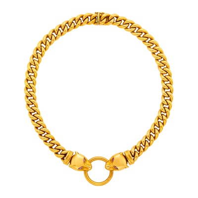 Lot 120 - Gold and Ruby Panther Head Curb Link Necklace