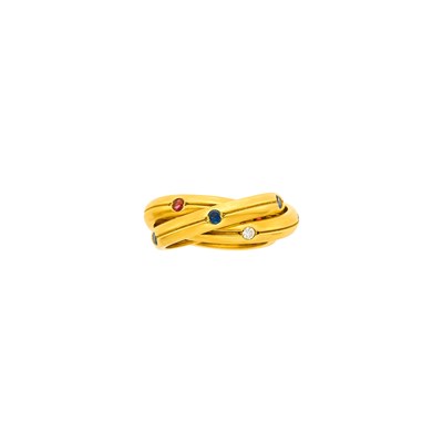Lot 1001 - Cartier Gold, Ruby, Sapphire and Diamond 'Constellation Trinity' Band Ring, France