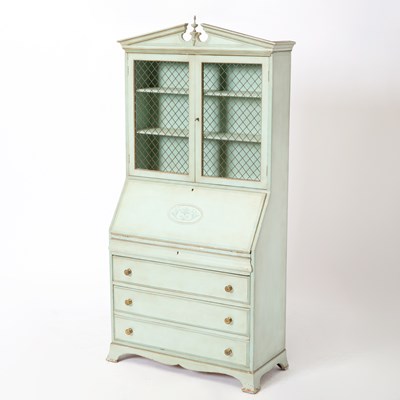 Lot 117 - George III Style Blue Painted Secretary Bookcase