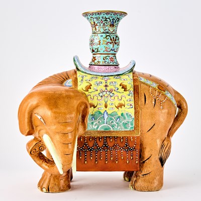 Lot 208 - A Chinese Enameled Porcelain Elephant