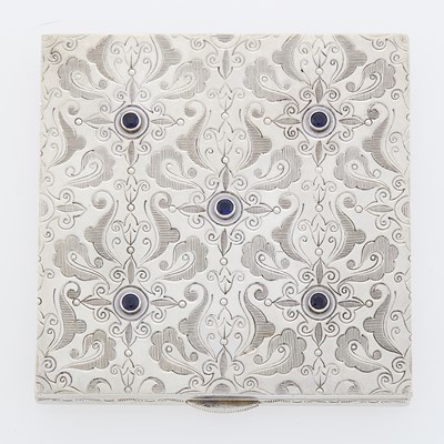 Lot 1216 - Asprey Silver and Synthetic Sapphire Compact