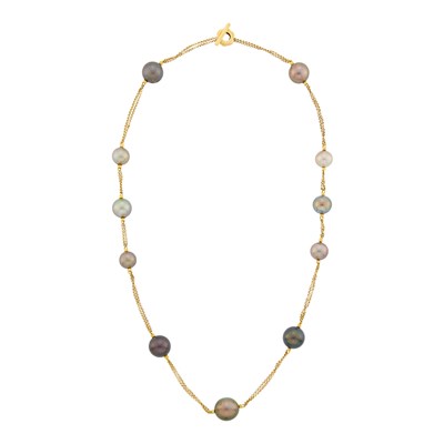Lot 1082 - Long Gold and Multicolored Gray South Sea Cultured Pearl Chain Necklace