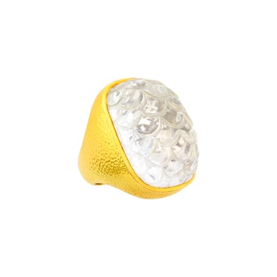 Lot 73 - David Webb Hammered Gold and Carved Rock Crystal Ring