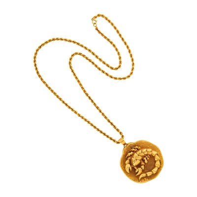 Lot 1008 - Marvin Hime Gold 'Scorpio' Pendant with Long Chain Necklace
