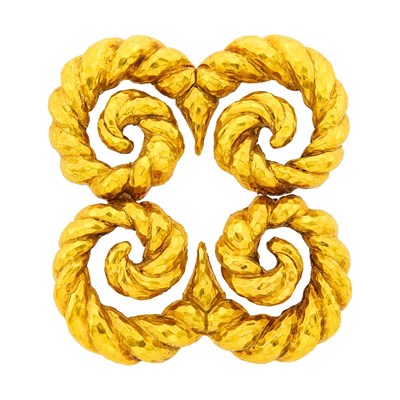 Lot 1096 - David Webb Hammered Gold Pendant Clip-Brooch