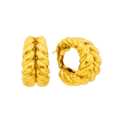 Lot 1 - David Webb Pair of Hammered Gold Hoop Earrings