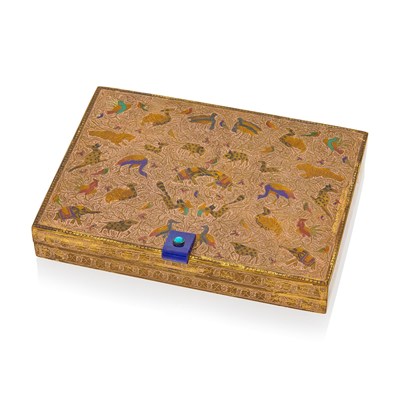 Lot 1042 - Cartier Copper, Brass, Enamel, Lapis and Turquoise Vanity Case