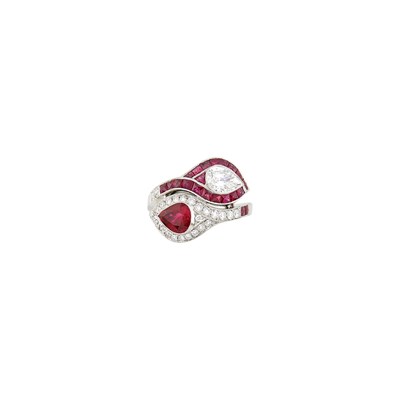 Lot 1127 - Platinum, Ruby and Diamond Crossover Ring