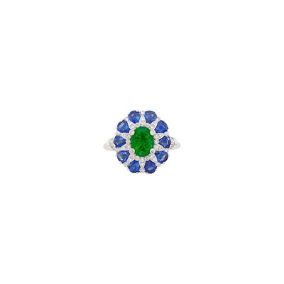 Lot 1049 - Platinum, Emerald, Sapphire and Diamond Ring