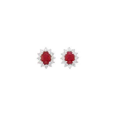 Lot 1040 - Pair of White Gold, Ruby and Diamond Earrings