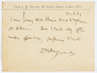 Lot 116 - Three items signed or initialed by Keynes