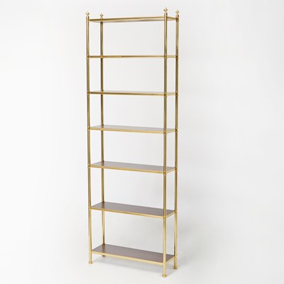 Lot 177 - Cole Porter Style Brass and Mahogany Open Bookcase