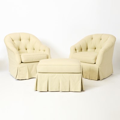 Lot 156 - Pair of Tufted Upholstered Club Chairs and Ottoman
