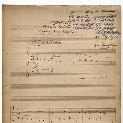 Lot 654 - A presentation copy of the score for Stravinsky's 1948 ballet, Orpheus
