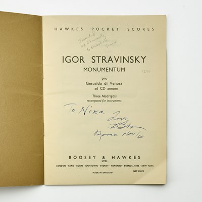 Lot 655 - Association copy of Stravinsky's "Momentum pro Gesulado di Venosa"