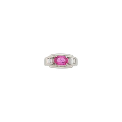 Lot 70 - Platinum, Pink Sapphire and Diamond Ring