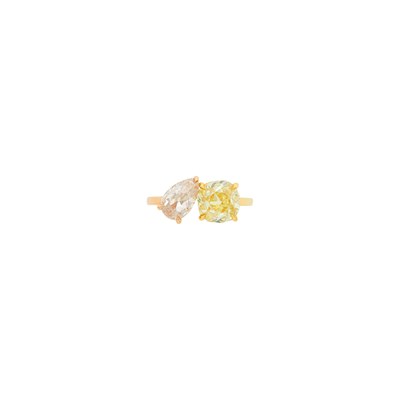 Lot 97 - Two-Color Gold, Colored Diamond and Fancy Light Yellow Diamond 'Toi et Moi' Ring
