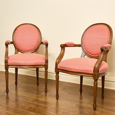 Lot 119 - Pair of Louis XVI Style Upholstered Mahogany Fauteuils