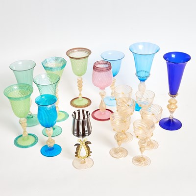 Lot 159 - Group of Seventeen Various Venetian Glass Goblets