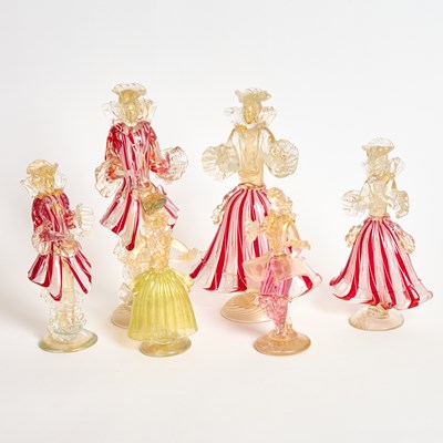 Lot 162 - Three Pairs of Venetian Glass Figures