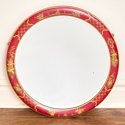 Lot 174 - George III Style Red Japanned Circular Mirror