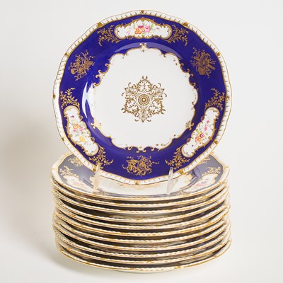 Lot 146 - Set of Twelve Coalport Cobalt and Gilt-Decorated Porcelain Floral Plates