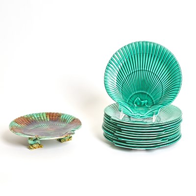 Lot 151 - Twelve Wedgwood Majolica Shell Plates