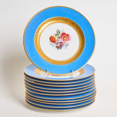 Lot 144 - Twelve Black Knight Porcelain Floral and Gilt Decorated Service Plates