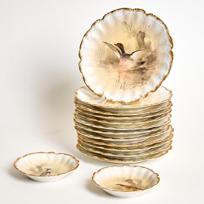Lot 125 - Limoges Hand-Painted Bird Porcelain Partial Service