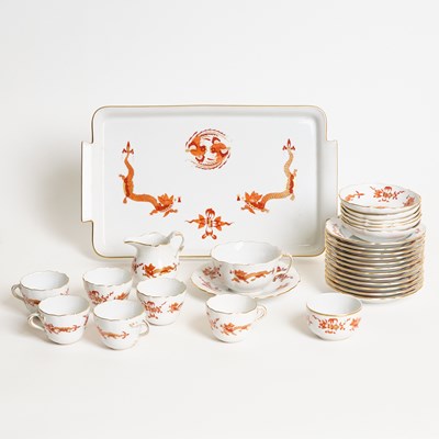 Lot 170 - Meissen Porcelain "Red Dragon" Partial Demitasse Service