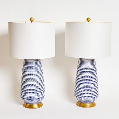 Lot 178 - Pair of Blue and White Glazed Ceramic Lamps
