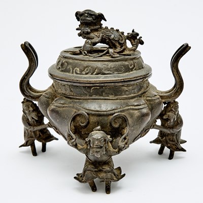 Lot 75 - A Chinese Bronze Tripod Censer and Cover