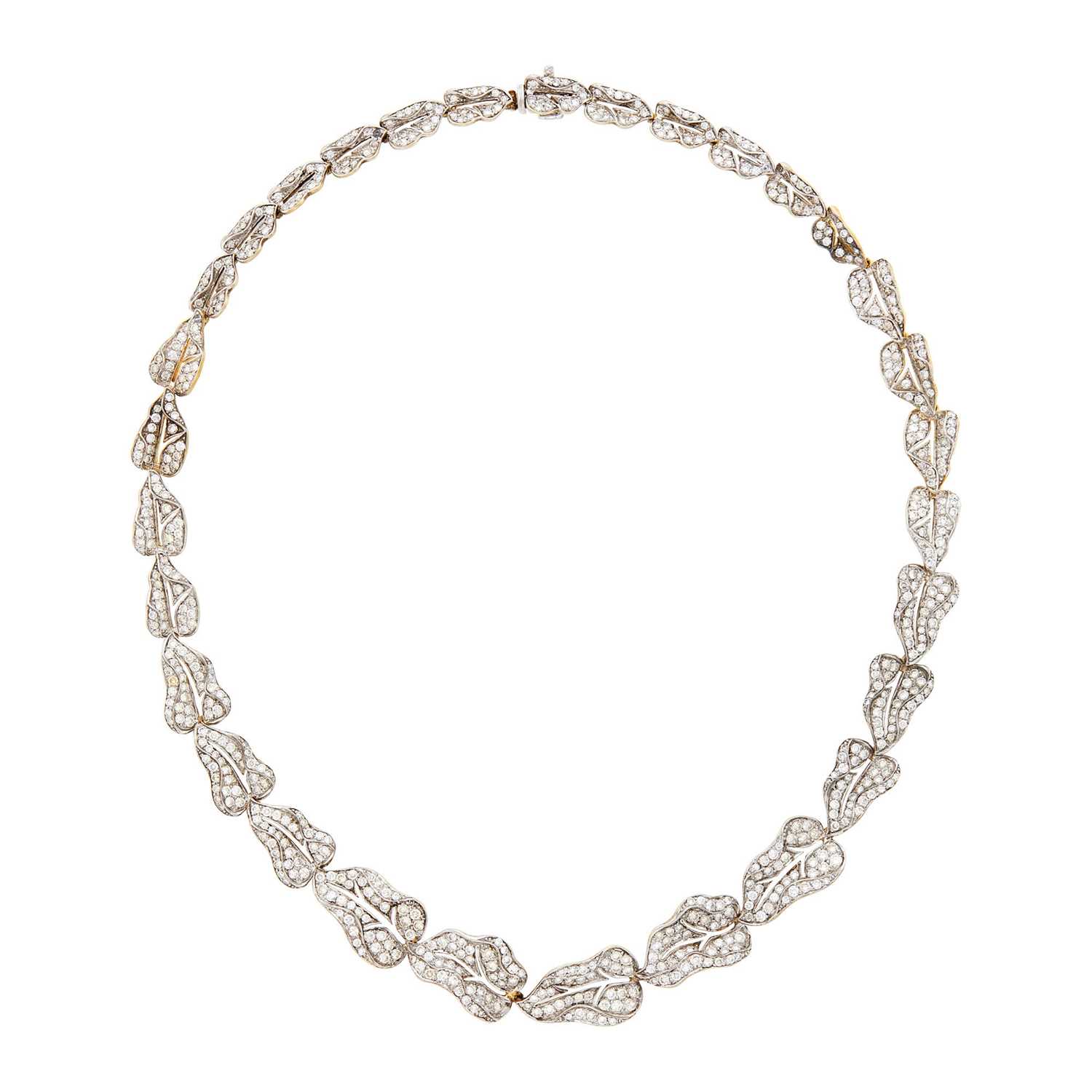 Lot 80 - Silver, Gold and Diamond Leaf Necklace