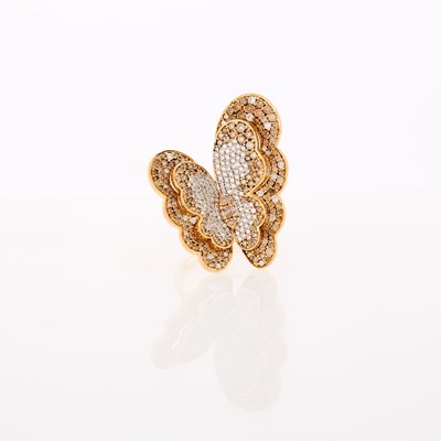 Lot 1083 - Rose Gold, Diamond and Colored Diamond Butterfly Ring
