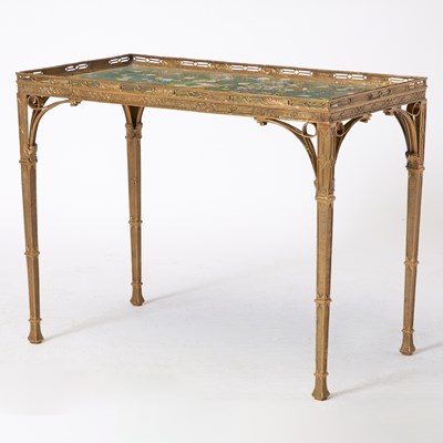 Lot 358 - Art Nouveau Style Porcelain Inset Gilt-Metal Tea Table