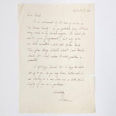 Lot 569 - Stephen Sondheim writes David Merrick about A Funny Thing Happened on the Way to the Forum