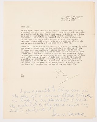 Lot 566 - Gypsy Rose Lee writes her sister June Havoc regarding her character in the musical Gypsy