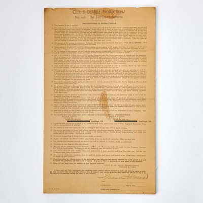 Lot 594 - The contract for extras in Cecil B. DeMille's The Ten Commandments