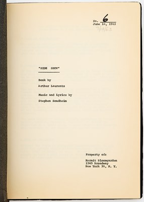 Lot 570 - Stephen Sondheim's Side Show, later called Anyone Can Whistle