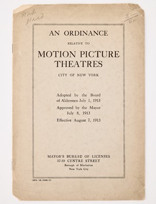 Lot 591 - New York City requires fire safety measures in early motion picture theaters