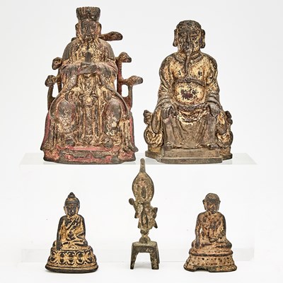 Lot 68 - Five Chinese Parcel Gilt Bronze Figures